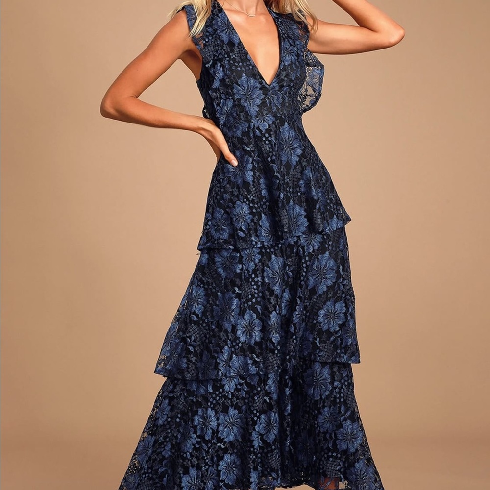 Lace navy evening dress